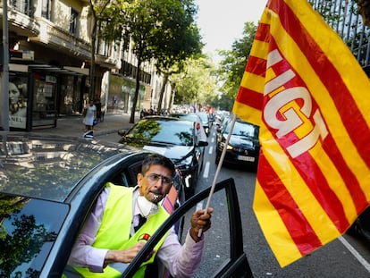 Manifestación convocada por el Sindicato Libre del Transporte, mayoritario en el sector del VTC en Cataluña.
