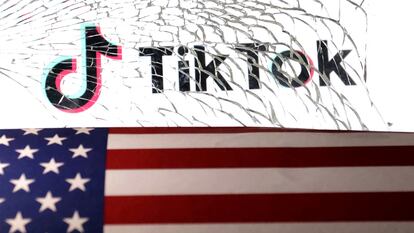 FILE PHOTO: U.S. flag and TikTok logo are seen through broken glass in this illustration taken March 20, 2024. REUTERS/Dado Ruvic/Illustration/File Photo
