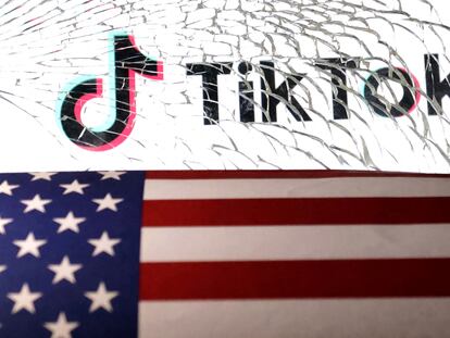 FILE PHOTO: U.S. flag and TikTok logo are seen through broken glass in this illustration taken March 20, 2024. REUTERS/Dado Ruvic/Illustration/File Photo