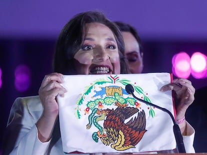 Xóchitl Gálvez durante el debate en Ciudad de México, el 7 de abril.