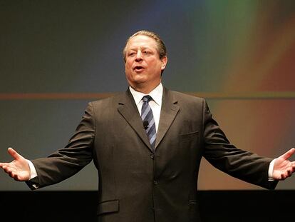 El ex vicepresidente de EE UU Al Gore, durante su intervención en el encuentro sobre Energía, Municipio y Calentamiento Global en Madrid.