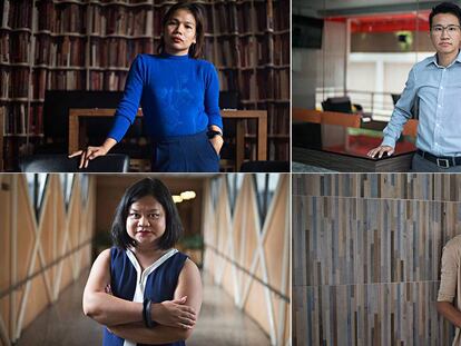 Pet, Kath, Kaona y Mimi cuatro trabajadores transexuales que han sufrido discriminación laboral en Tailandia.