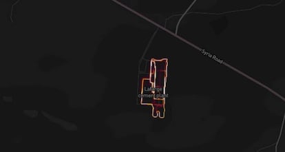 Mapa de Strava sobre la cementera de Lafarge que marca la ruta señalada por la aplicación de corredores.