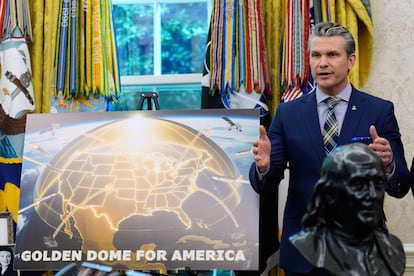 El secretario de Defensa, Pete Hegseth, en el acto de este martes en el Despacho Oval