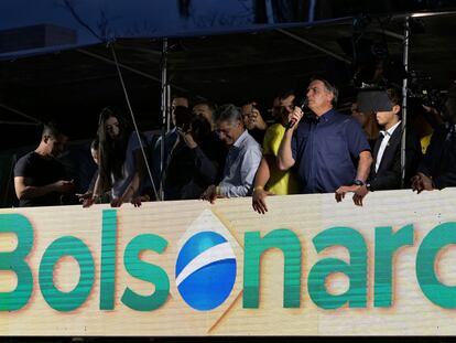 El presidente Bolsonaro, candidato a la reelección, durante un mitin este miércoles en Belo Horizonte, en Minas Gerais.