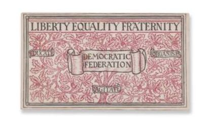 Tarjeta de afiliado de William Morris a la Federación Democrática en 1883.