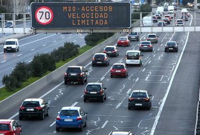 Límite de velocidad en la M-30 de Madrid este martes.