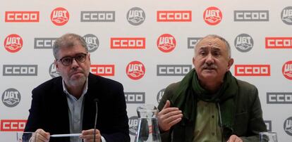 Los secretarios generales de CCOO y UGT, Unai Sordo y Pepe Álvarez.