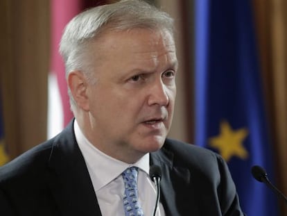 Olli Rehn, en un discurso en Riga (Letonia), este mes de enero. 