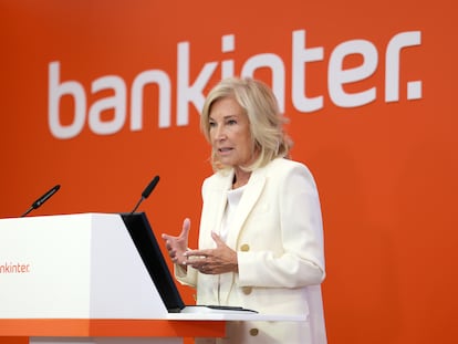 La consejera delegada de Bankinter, María Dolores Dancausa, durante la presentación de resultados del primer semestre de 2023.