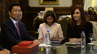 Li Yuanchao, vicepresidente de China, con Cristina Fernández.