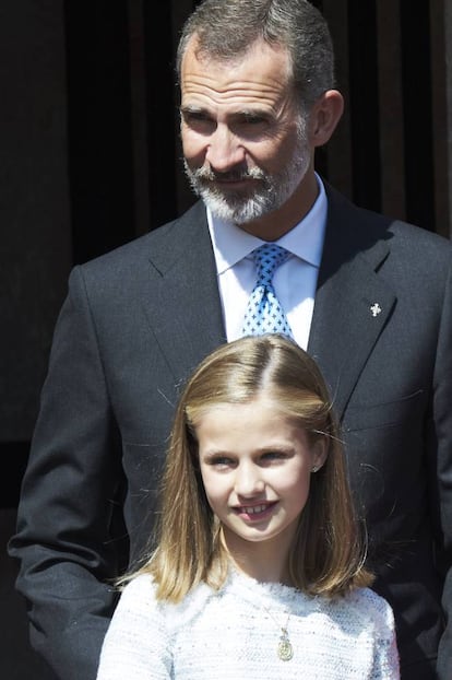 Felipe VI y la princesa Leonor, durante el acto en Covadonga.