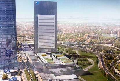 Maqueta de la futura quinta torre de La Castellana, que albergar&aacute; un campus educativo.