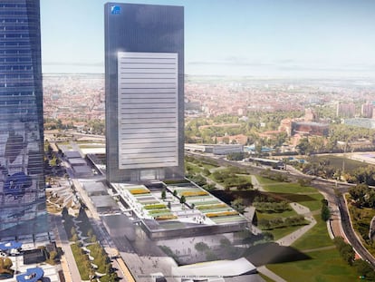 Maqueta de la futura quinta torre de La Castellana, que albergar&aacute; un campus educativo.