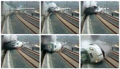 Santiago de Compostela, España, 24 de julio de 2013. La tragedia sacudió a Santiago con el accidente ferroviario más grave en España en los últimos 40 años. Un tren Alvia, que cada tarde-noche entraba en la estación de la capital de Galicia procedente de Madrid y con destino a Ferrol, descarriló, a solo cuatro kilómetros de la parada con una fuerza brutal, de tal intensidad que uno de los ocho imponentes vagones voló a 15 metros de la vía. El accidente, registrado a las 20.41, dejó 79 muertos y más de un centenar de heridos. Las cámaras de la estación registraron así el momento del descarrilamiento.