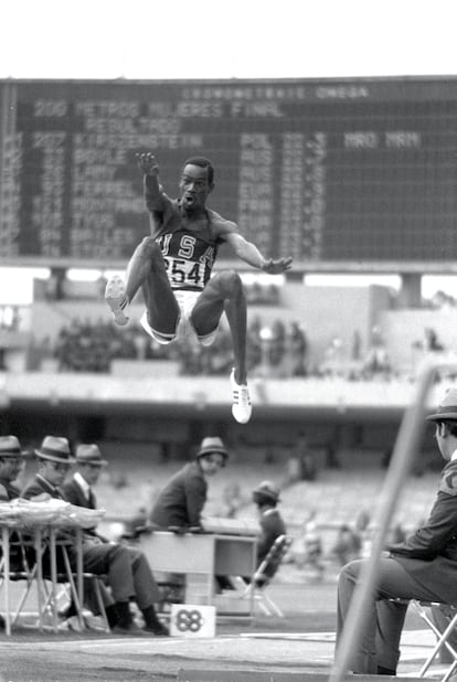 Bob Beamon's legendary jump at the Mexico 1968 Olympic Games.