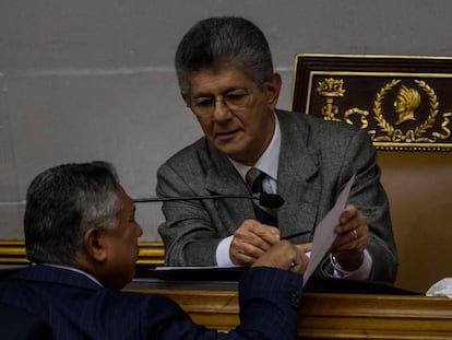 Ramos Allup durante la sesi&oacute;n de la Asamblea para debatir el caso de los sobrinos de Maduro.