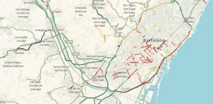 El mapa de Waze del Área Metropolitana de Barcelona.