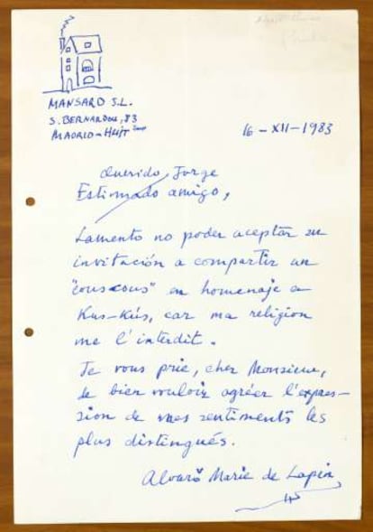 Carta de Álvaro Pombo.