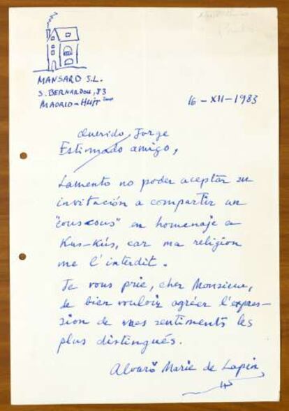 Carta de Álvaro Pombo.