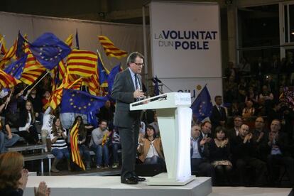 El presidente de la Generalitat y candidato de CiU, Artur Mas, durante un mitin celebrado en Reus.