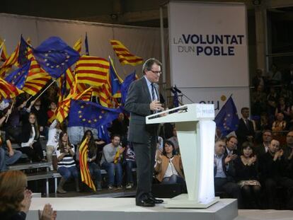 El presidente de la Generalitat y candidato de CiU, Artur Mas, durante un mitin celebrado en Reus.