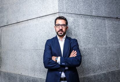 Daniel Pérez posa tras la entrevista en un hotel de Madrid.