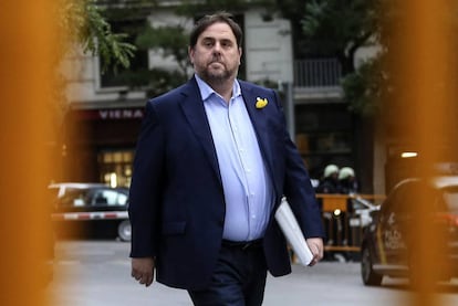 El presidente de ERC, Oriol Junqueras, a su entrada en la Audiencia Nacional.