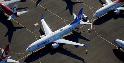 Un modelo Boeing 737 MAX de Air Europa aparcado en las instalaciones de Boeing en Seattle, Estados Unidos.