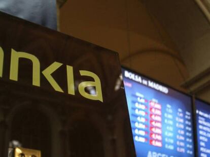 Bankia en los monitores informativos de la Bolsa de Madrid.  