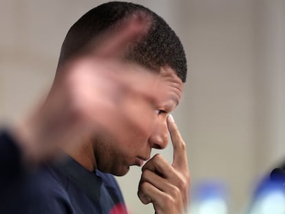 Kylian Mbappé en rueda de prensa este jueves.