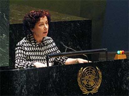 La ministra Ana Palacio, durante su intervención ante la Asamblea General de la ONU.