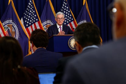 El presidente de la Reserva federal, Jerome Powell, durante la rueda de prensa de este miércoles.