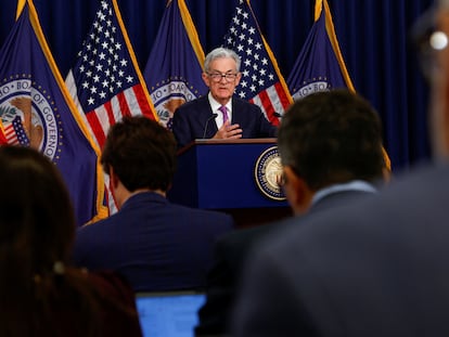 El presidente de la Reserva federal, Jerome Powell, durante la rueda de prensa de este miércoles.