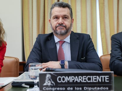 El presidente de la CNMV, Rodrigo Buenaventura, en su comparecencia este miércoles ante la Comisión de Asuntos Económicos y Transformación Digital del Congreso.