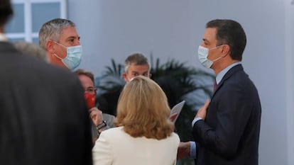 El presidente del Gobierno, Pedro Sánchez, durante el acto de presentación del plan de impulso a la automoción, este lunes.