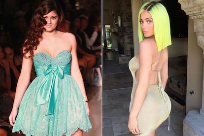 2013 VS 2018: el cambio de físico y estilo (aunque en la foto de la izquierda está desfilando) es innegable. La cuenta de Instagram de Kylie es una oda a su físico: abundan los selfies y toda clase de poses. Muchas adolescentes quieren parecerse a ella y tanto ellas como sus hermanas son responsables de un nuevo y admirado canon: curvas muy marcadas, maquillaje exagerado y look artificial.