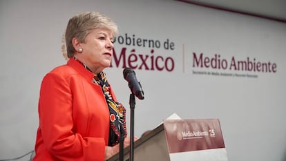 Alicia Bárcena durante la presentación de la actualización de la Estrategia Nacional de Cambio Climático, este martes en Ciudad de México.