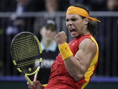 Nadal celebra un golpe ganador en su partido ante Kiefer.