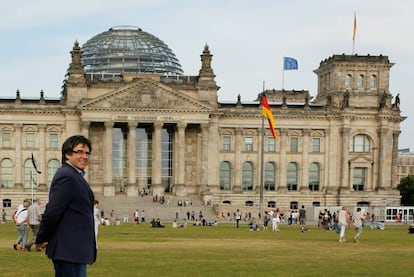 L'expresident Carles Puigdemont, davant del Bundestag a Berlín, al maig.