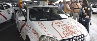 Una de les protestes dels taxistes a Barcelona.