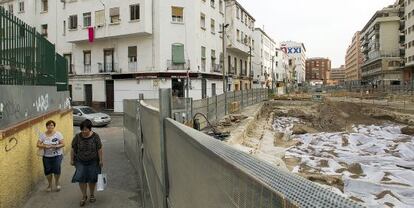 Obras de construcción del metro de Málaga.