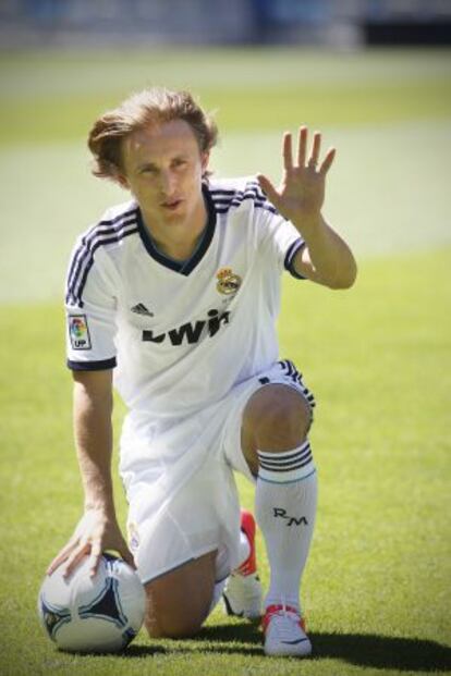 Modric, ayer en su presentación como futbolista del Madrid.