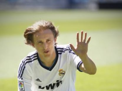 Modric, ayer en su presentación como futbolista del Madrid.