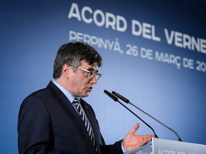 El expresidente de la Generalitat Carles Puigdemont, este martes en Perpiñán.