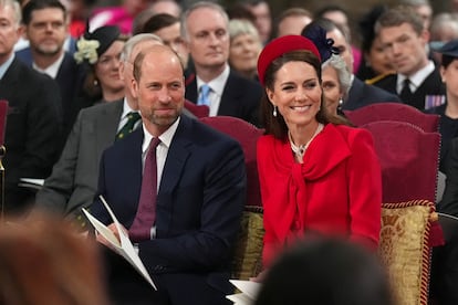 Los príncipes de Gales durante el servicio religioso organizado por el Día de la Commonwealth en la abadía de Westminster, el 10 de marzo de 2025.