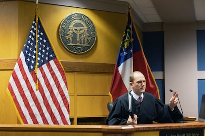 Judge Scott McAfee appears in a hearing on the Trump indictment at the Fulton County Courthouse in Atlanta, Georgia, USA, on 15 November 2023.