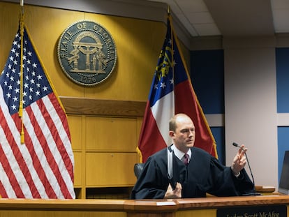 Judge Scott McAfee appears in a hearing on the Trump indictment at the Fulton County Courthouse in Atlanta, Georgia, USA, on 15 November 2023.