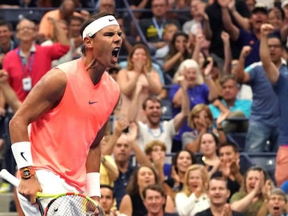 Nadal celebra un punto durante el partido contra Khachanov.