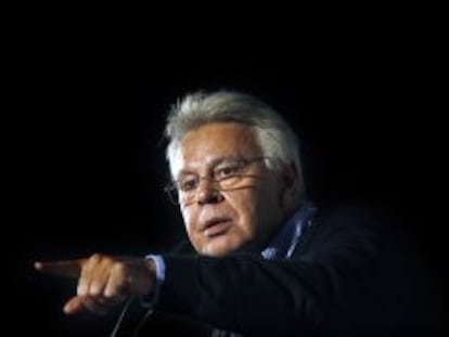 El expresidente, Felipe González, en un mitin político en 2008